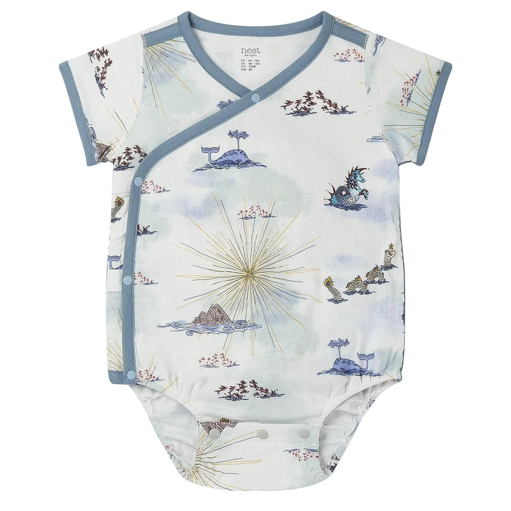 Nest Designs Bamboo Short Sleeve Kimono Onesie Ocean Wonders