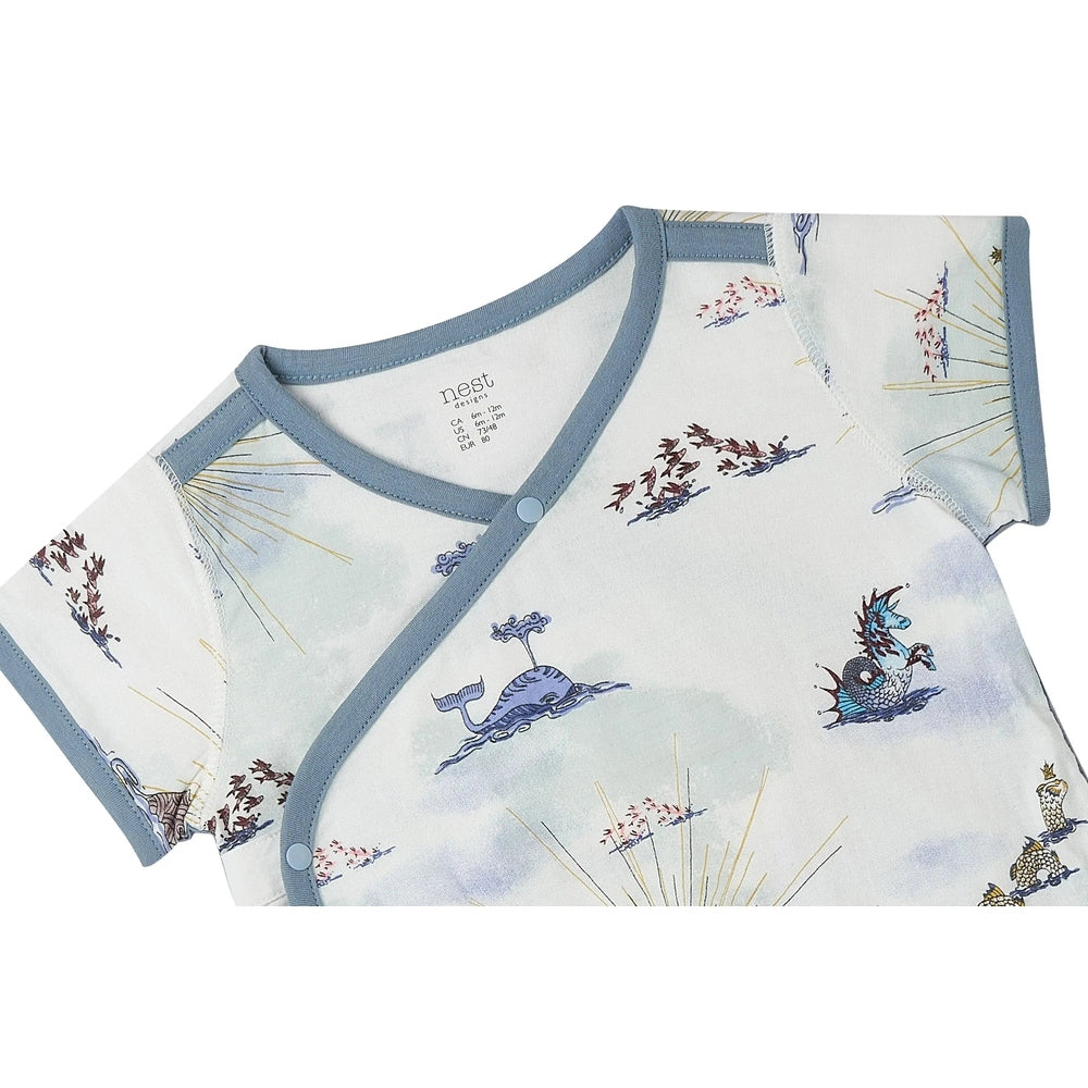 Nest Designs Bamboo Short Sleeve Kimono Onesie Ocean Wonders