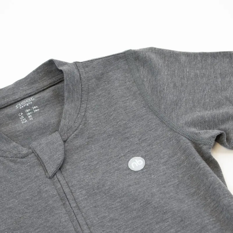 Nest Designs Basics Bamboo Cotton Short Sleeve Drop Bottom Romper Charcoal