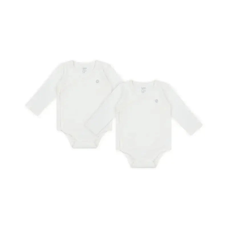 Nest Designs Basics Organic Cotton Kimono Ribbed Long Sleeve Onesies 2-pack, white, laid flat
