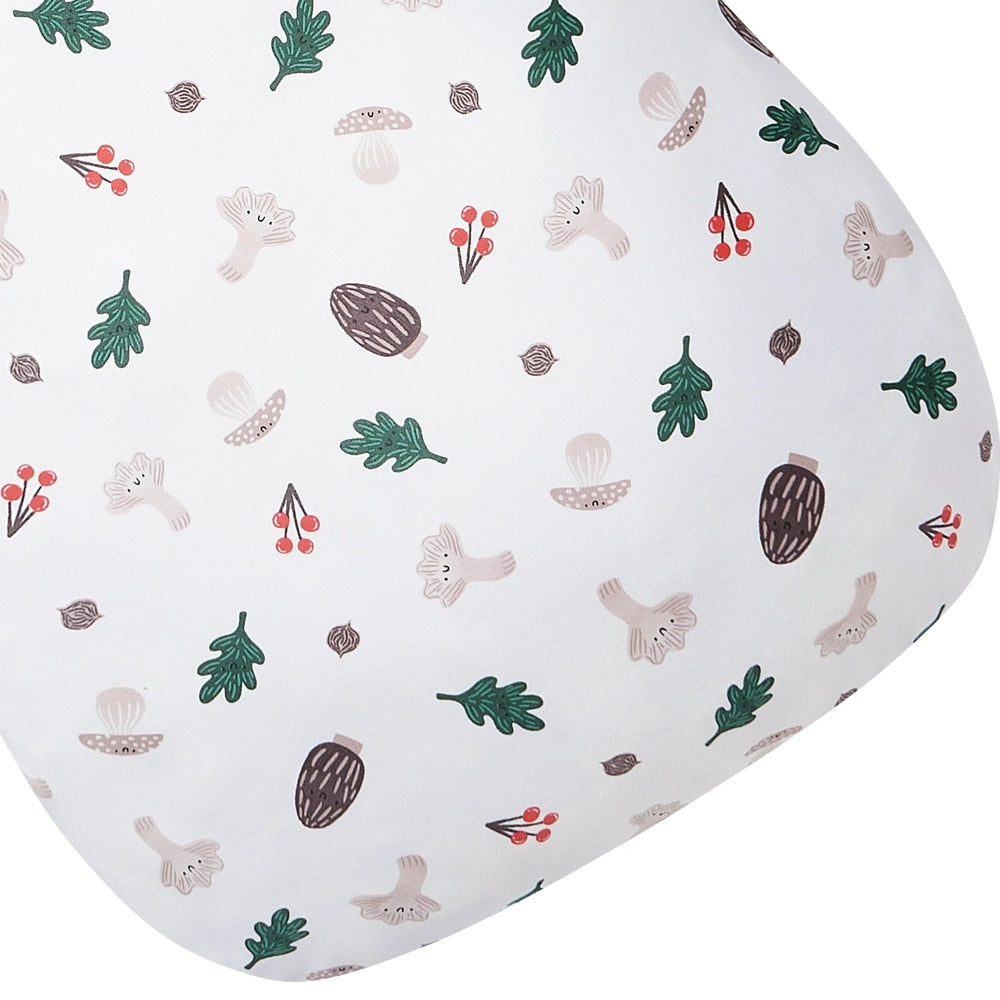 Nest Designs organic cotton sleep bag with forest forage print on a white background.
