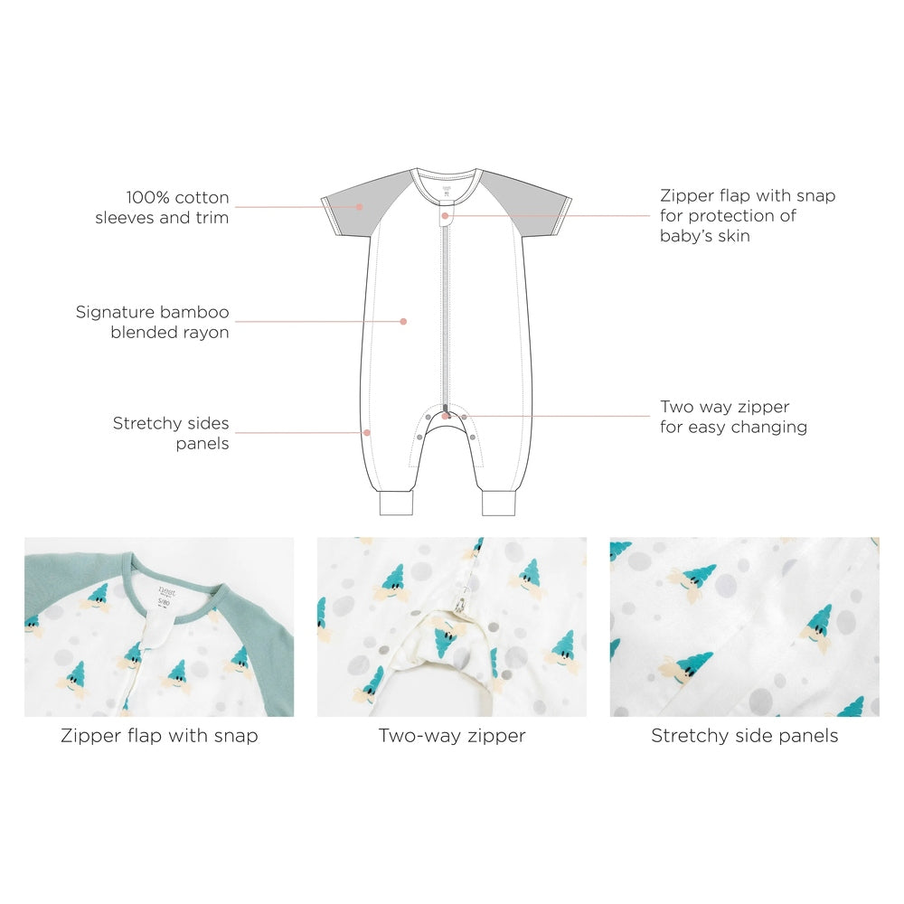 Nest Designs Raglan Bamboo Pima Short Sleeve Sleep Suit 0.6 Tog The Happy Hermit