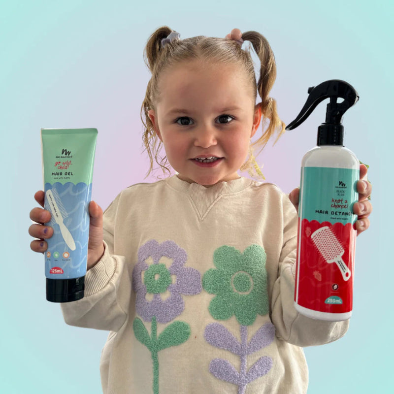 No Nasties Kids Strawberry Hair Detangler set, 125 ml blue tube and 250 ml red spray bottle