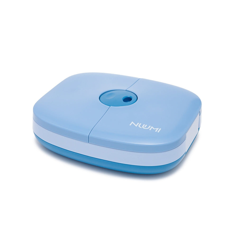 Nuumi lunch box with stickers, blue plastic container by Baby Enroute