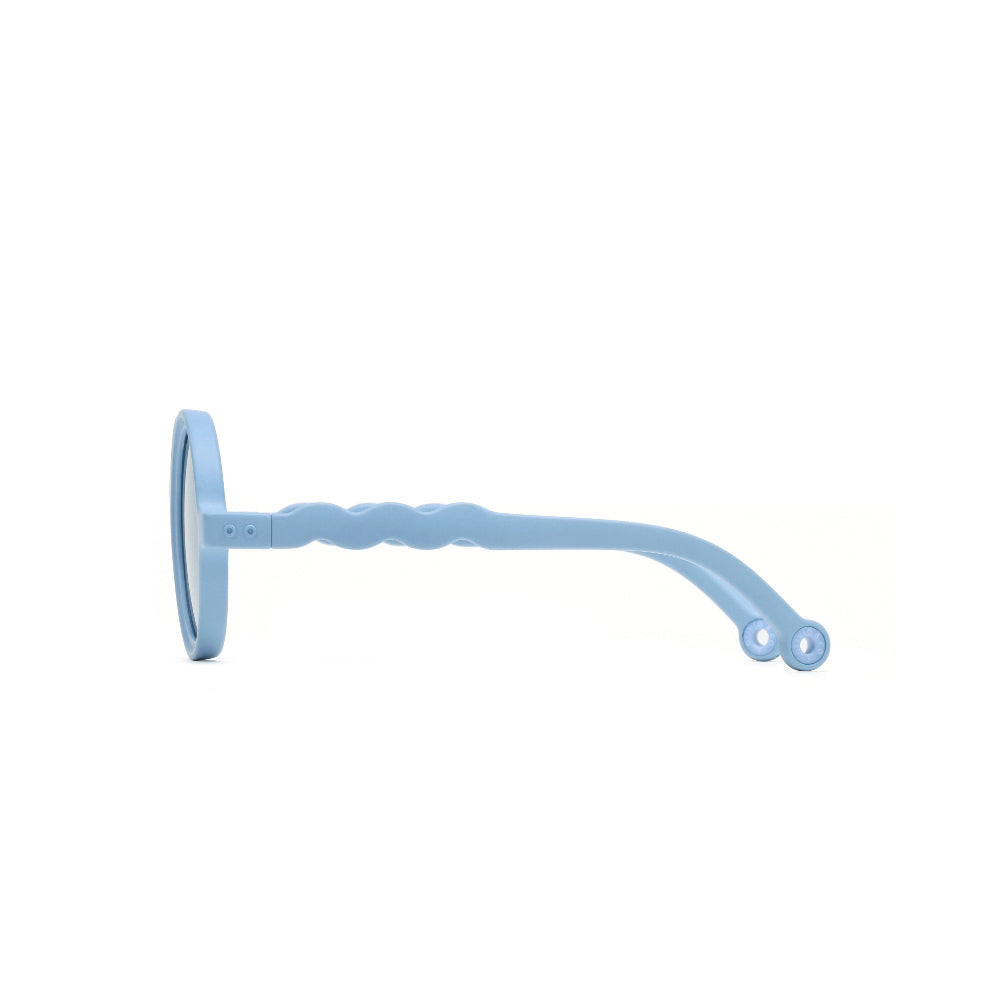 Olivio & Co Round Sunglasses Kids Glacier Blue, round frames with wavy temples visible from the side.