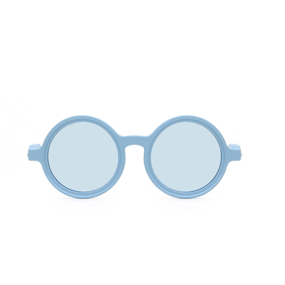 Olivio & Co Round Sunglasses Kids Classic Olivio Glacier Blue, displayed flat with glacier-blue plastic frames.
