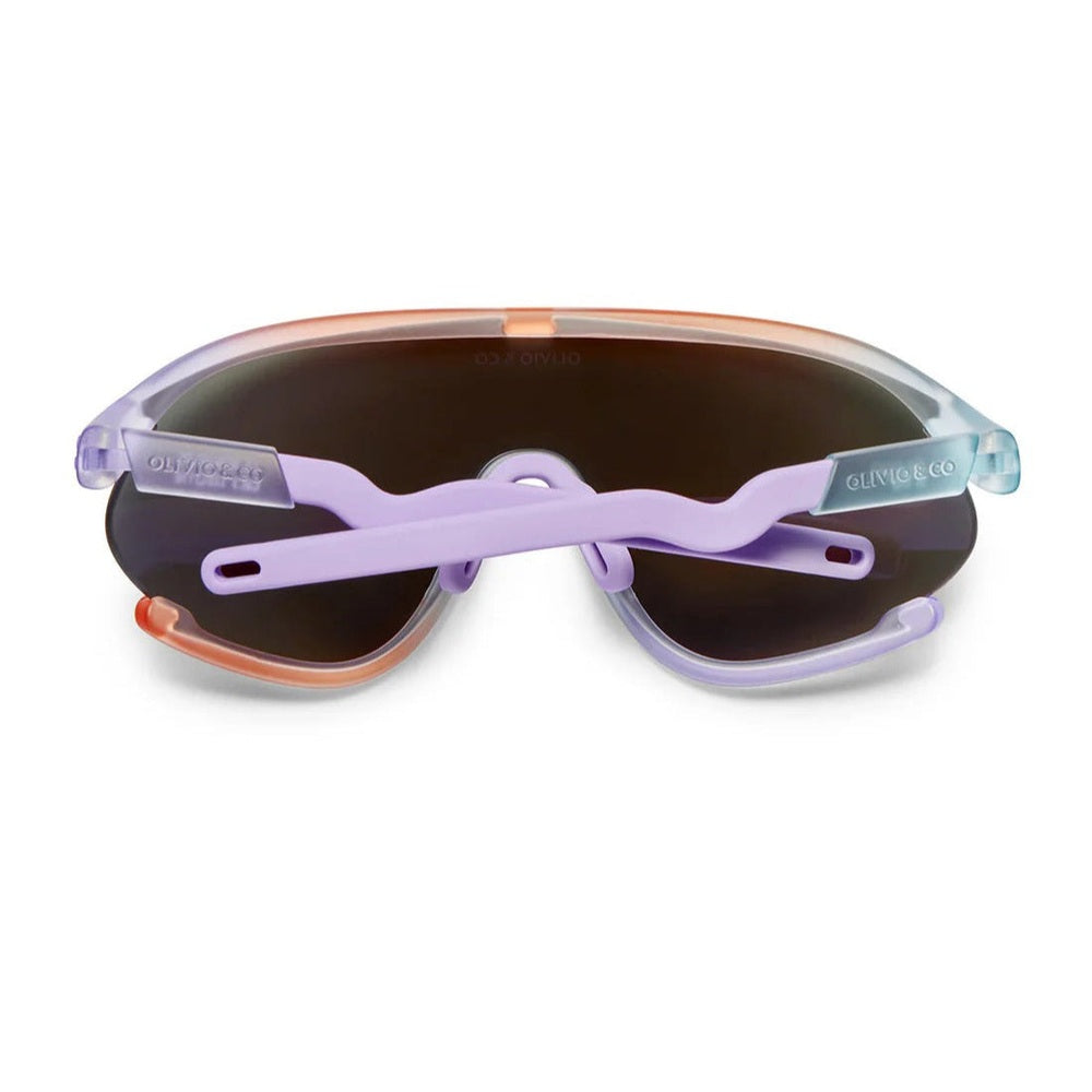 Olivio & Co Sport Sunglasses Kids Full-Rim Ocean Fantasy, lavender frame with brown lenses, wraparound style