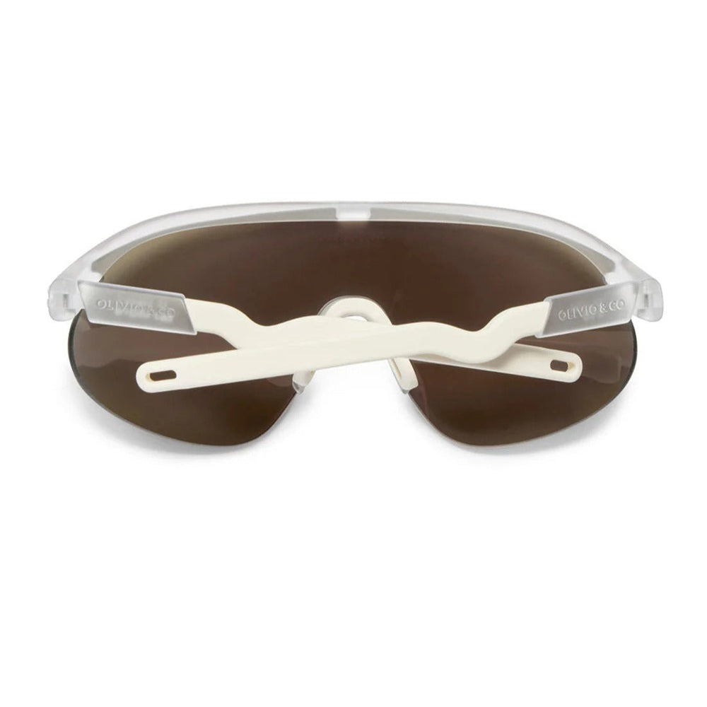 Olivio & Co Junior sport sunglasses, half-rim design in Sunrise Mist with white frame and brown lenses