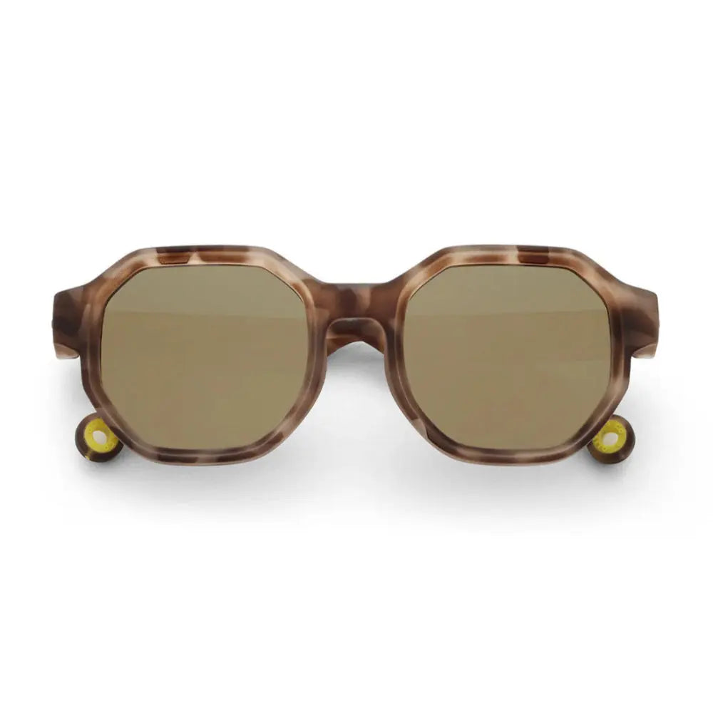 Olivio & Co Square Sunglasses Kids Creative Edition D tortoiseshell frame with brown lenses displayed on white.