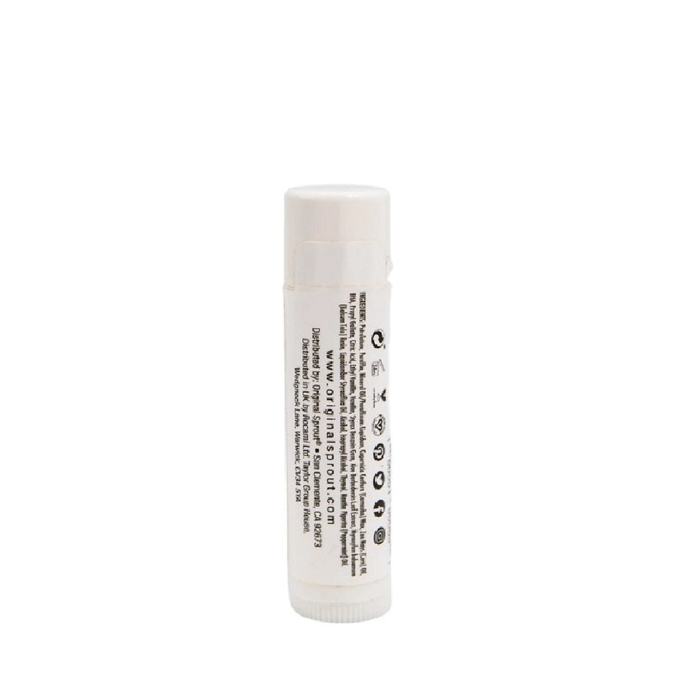 Original Sprout vanilla lip balm in a white tube with brand label packaging