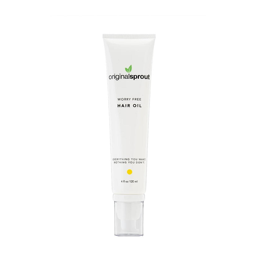 Original Sprout Worry Free Hair Oil 4 oz tube with green leaf logo