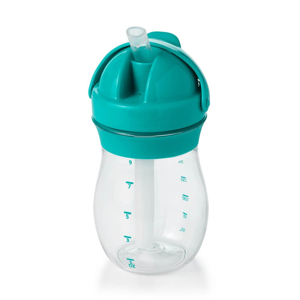 OXO Tot Transitions 9 oz straw cup in teal with integrated straw and handle