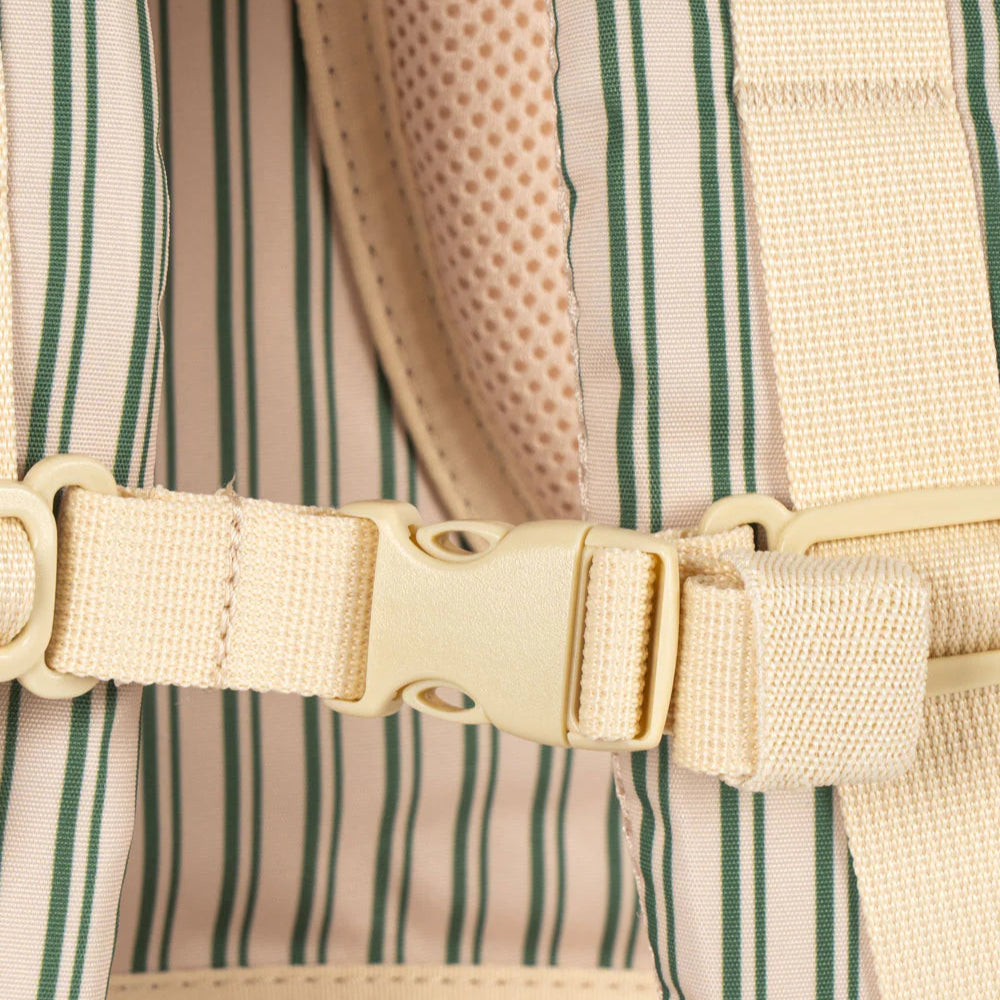 Konges Slojd Clover schoolbag beige with striped green and cream fabric