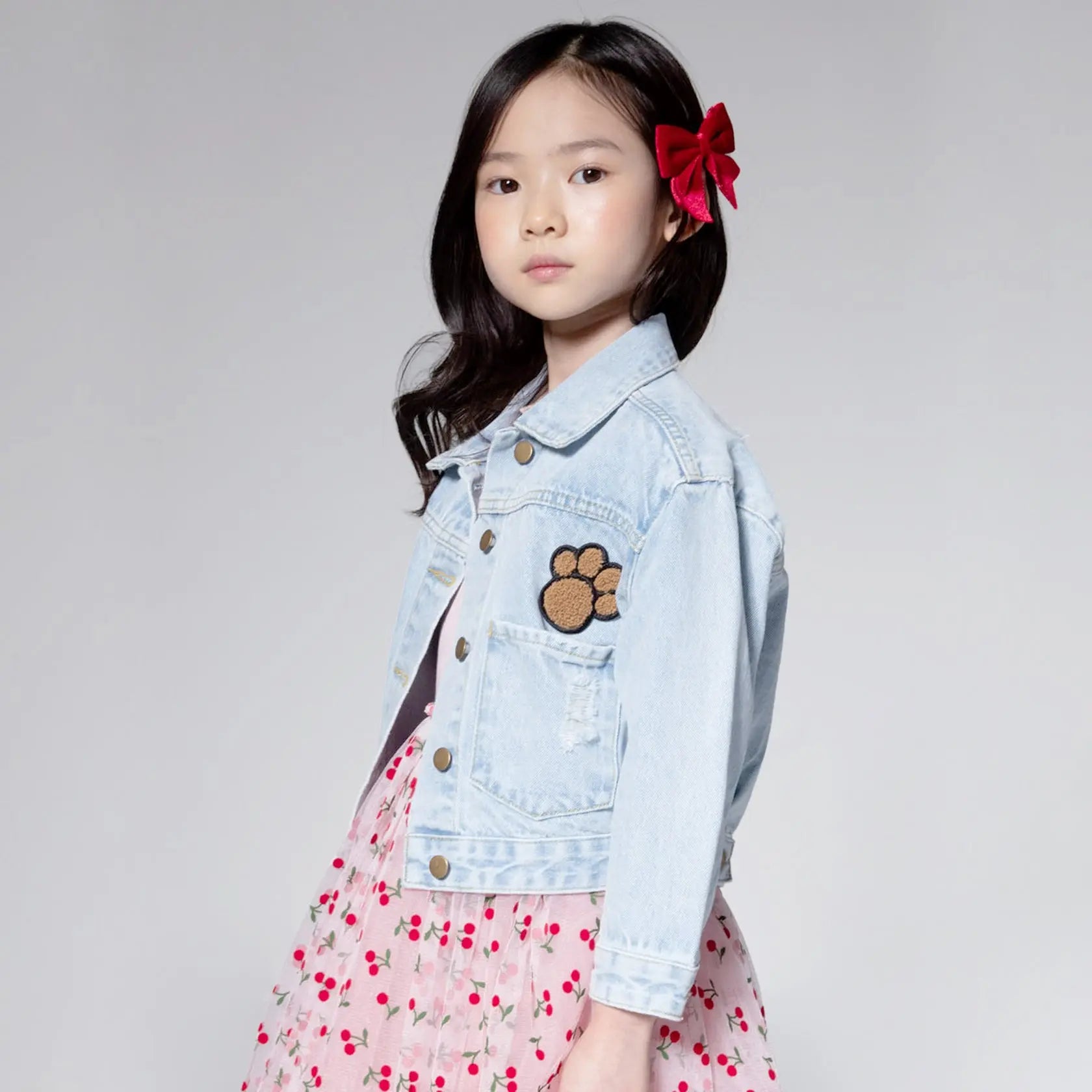 Petite Hailey Bear Patched Denim Jacket