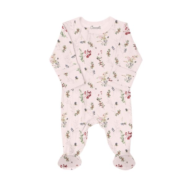 Coccoli Infant Cotton Modal Zipper Footie Winter Berries On Cream