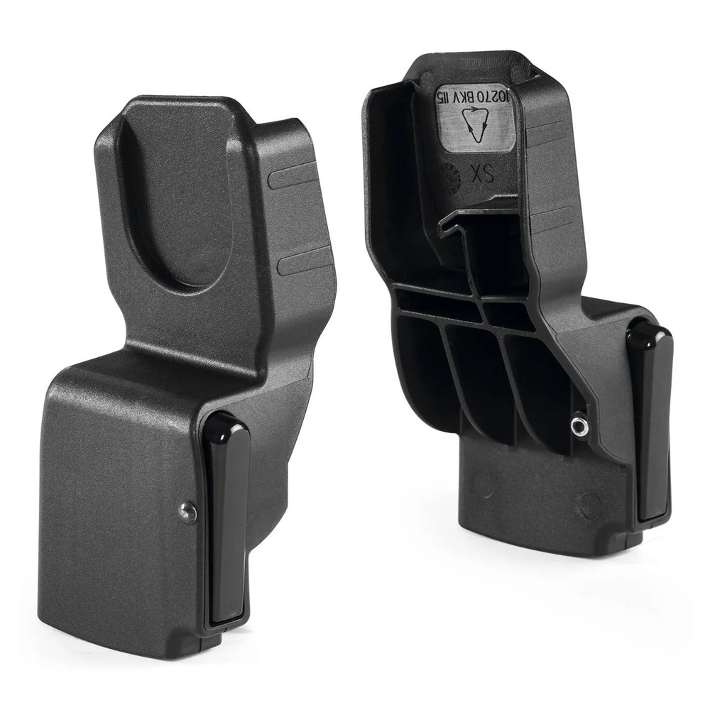Peg Perego Car Seat Adapter for YPSI, two black mounting brackets with side clamps.
