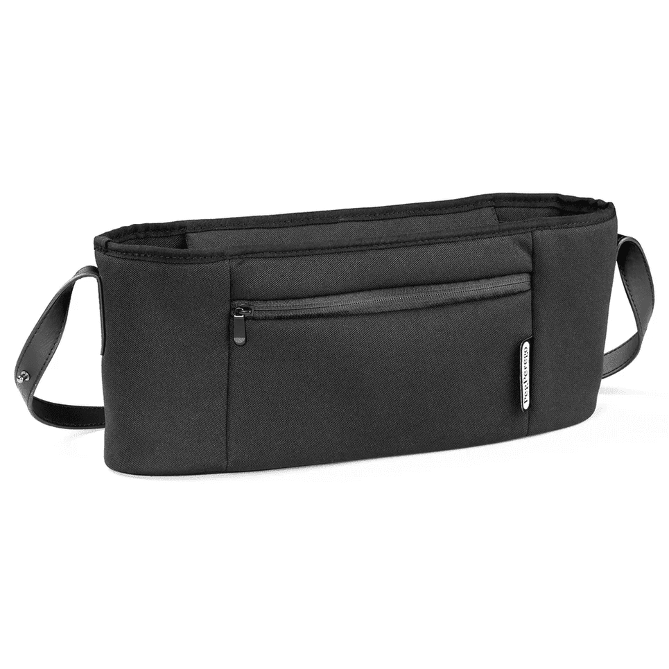 Peg Perego Organizer in black with front zipper pocket, easily attaching to stroller handles via side straps.