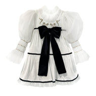 Petite Maison Kids Aurora Ivory Velour Dress With Tulle Puff Sleeves