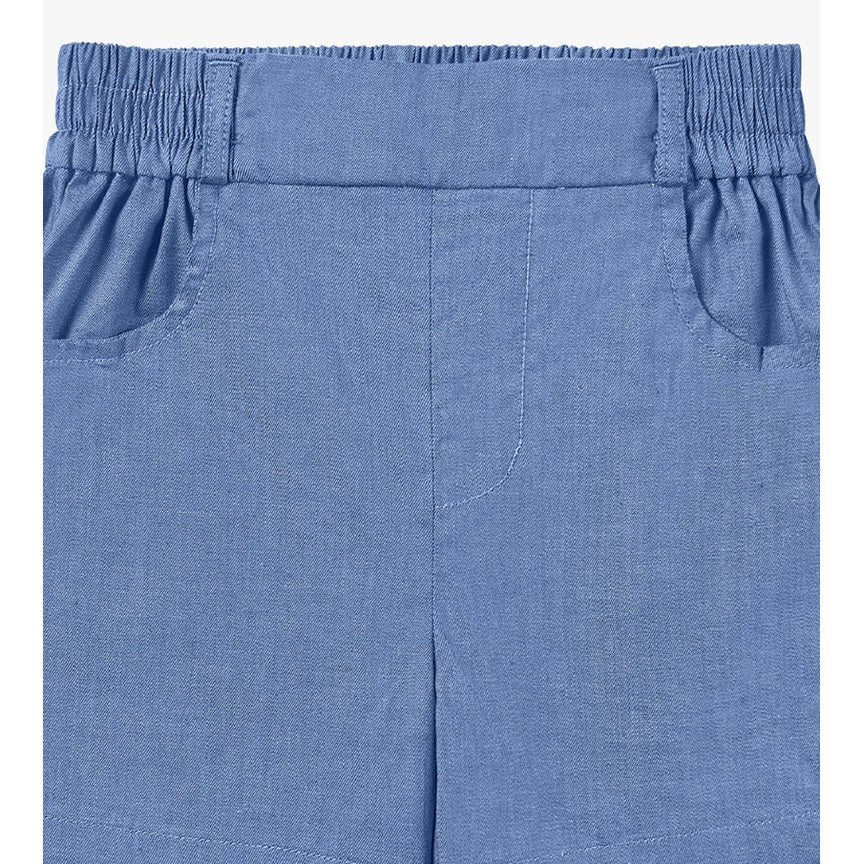 Petite Revery denim shorts for toddlers, sky blue with elastic waistband and pockets