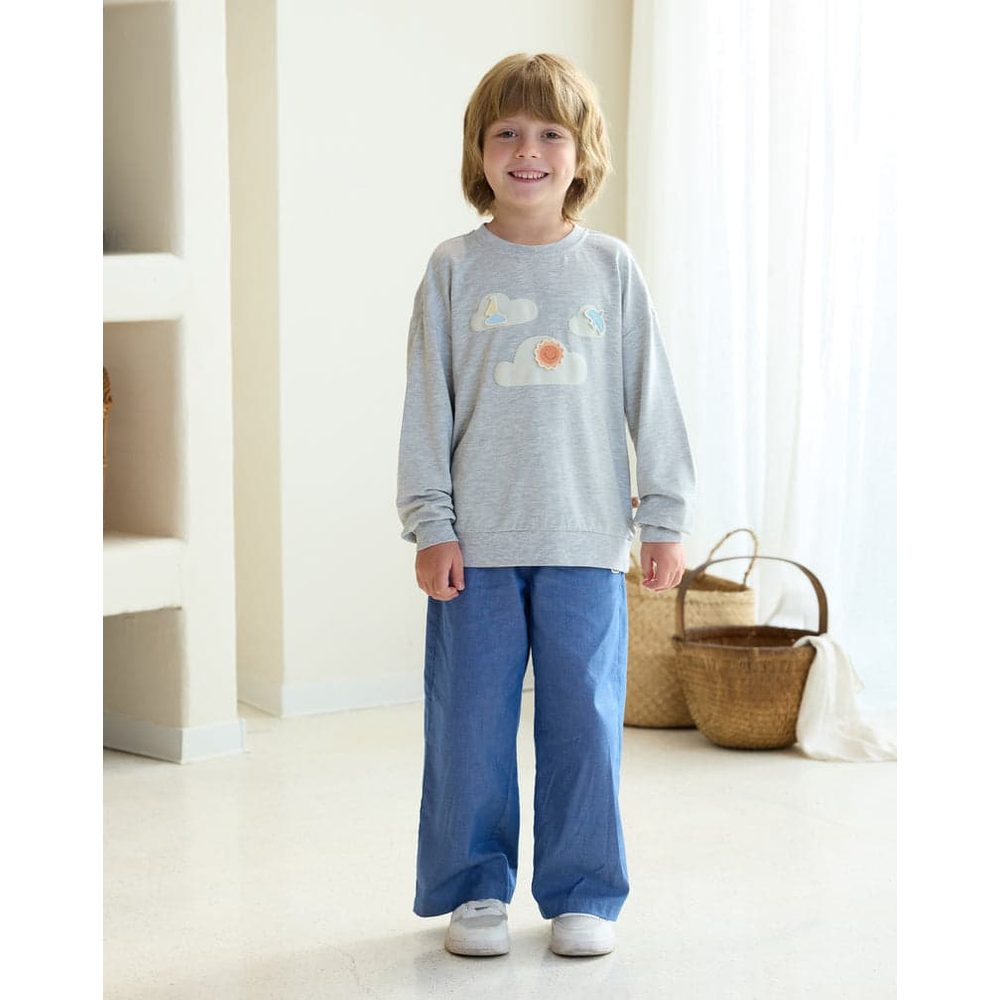 Petite Revery French Terry Drop Shoulder Long Sleeve Sweatshirt Fog Grey