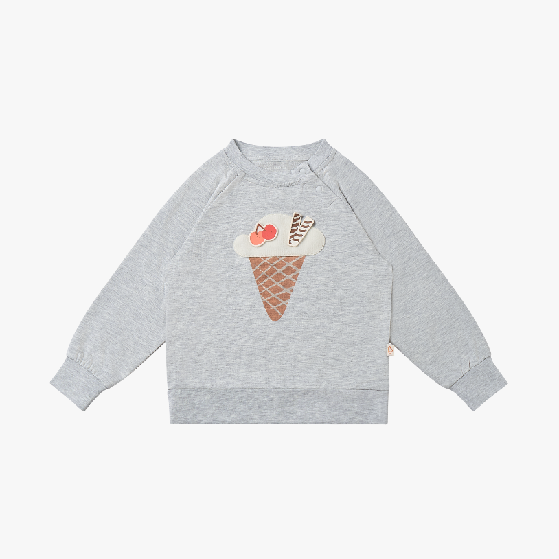 Petite Revery fog grey French terry raglan long sleeve sweatshirt with ice cream cone graphic