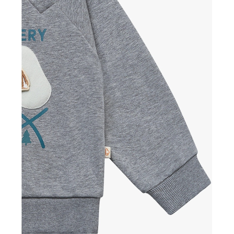 Petite Revery raglan sweatshirt in slate gray French Terry, cozy toddler top