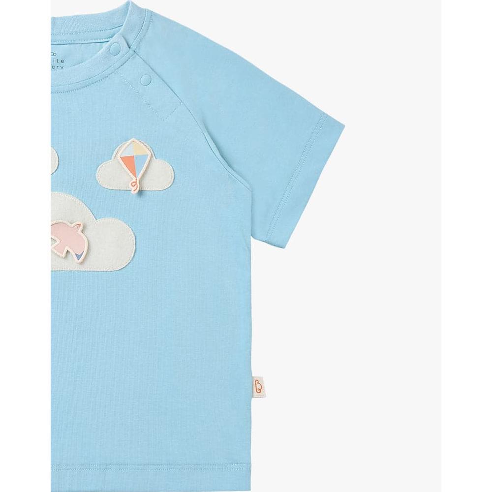 Petite Revery Quick Dry Cotton Raglan Tee Forget-Me-Not in baby blue, featuring cloud patches.