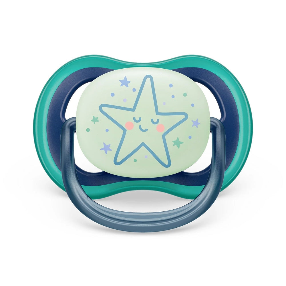 Philips Avent Ultra Air pacifier set with nighttime star-and-moon design, 2-pack for 6–18 months
