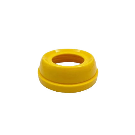 Pigeon Baby Bottle Cap, bright yellow plastic ring shown sealing a baby bottle for secure feeding.