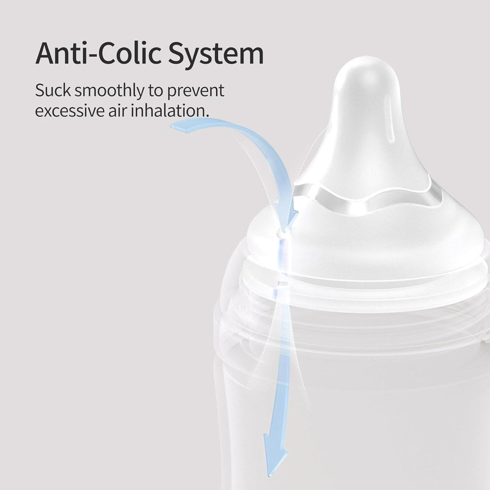 Pigeon Baby Bottle Nipple 1 Pack shows anti-colic system with smooth suction reducing air intake during feeding.