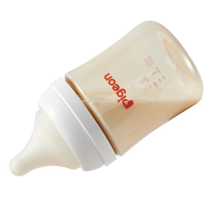 Pigeon PPSU Bottle 5oz with SS Nipple for 0M+, transparent beige bottle shown with measurement marks.