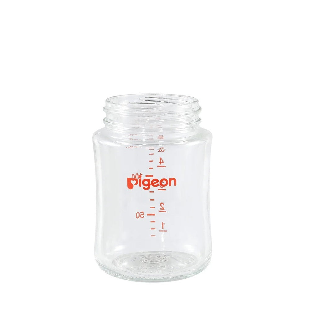 Pigeon Wide Neck Glass Bottle acc 5oz, clear glass with red measurement marks, standing upright.