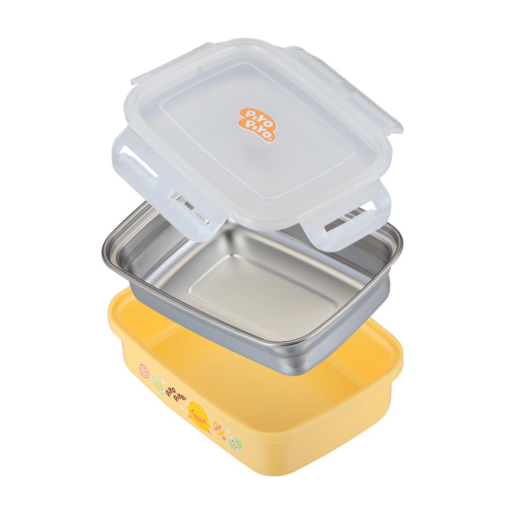 Piyo Piyo stainless steel lunch box 400 ml, 3-piece set with clear lid and yellow outer tray