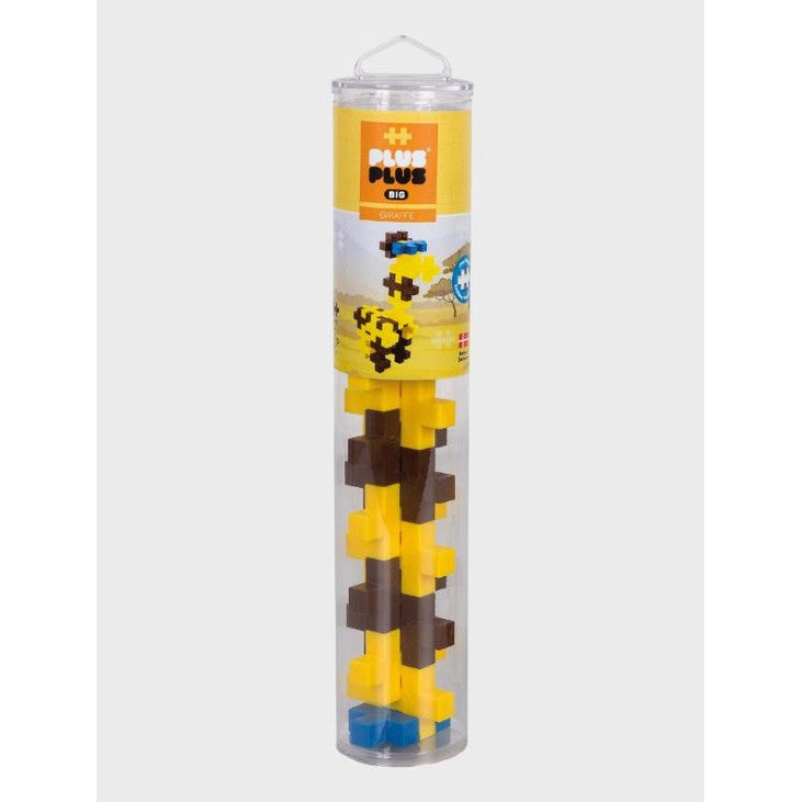 Plus-Plus Big Giraffe 15pcs building toy in yellow and brown, in clear tube packaging