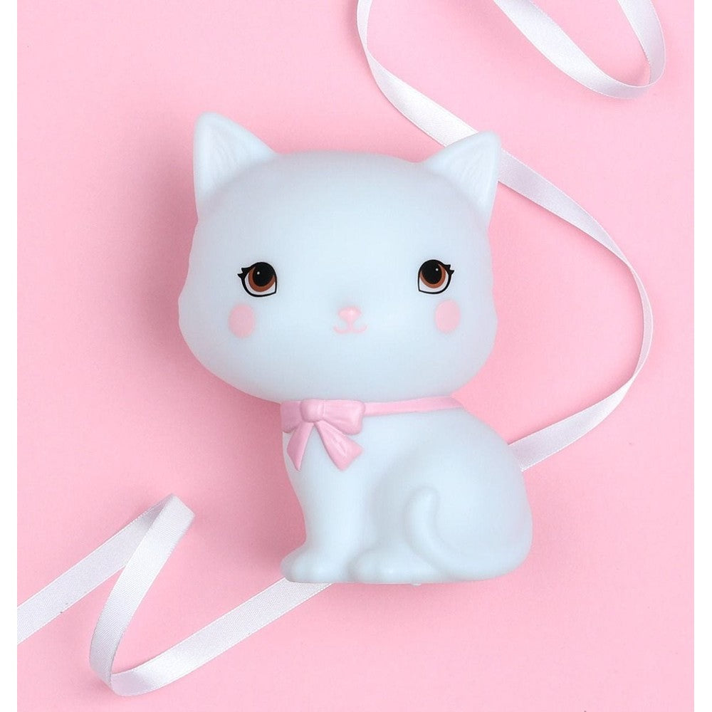 Qhouse Kids Little Light Kitty night light in pastel blue with pink bow
