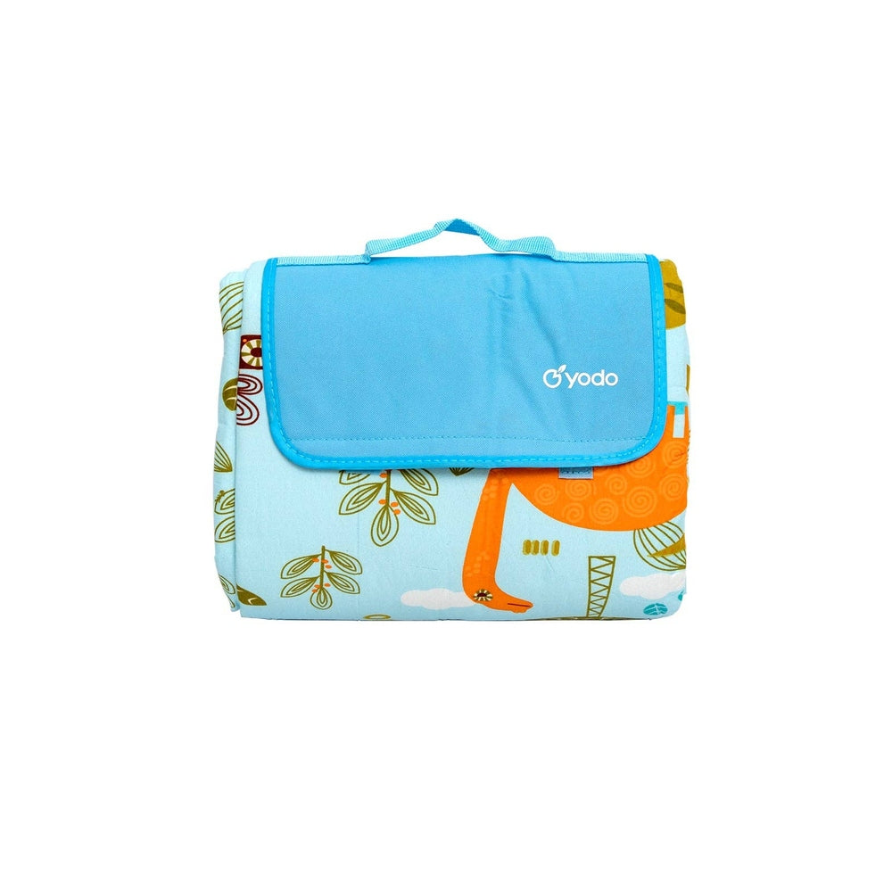 Ray Star Dinosaur Picnic Blanket, blue sandproof waterproof beach mat with orange dinosaur print