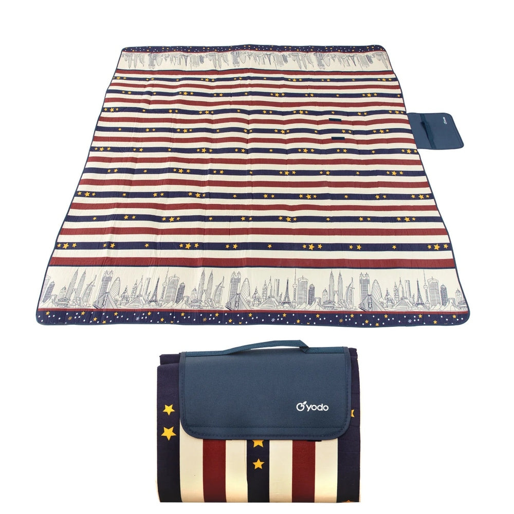 Ray Star 79''X79'' Red Blue Picnic Blanket Sandproof Waterproof Large Mat For Beach