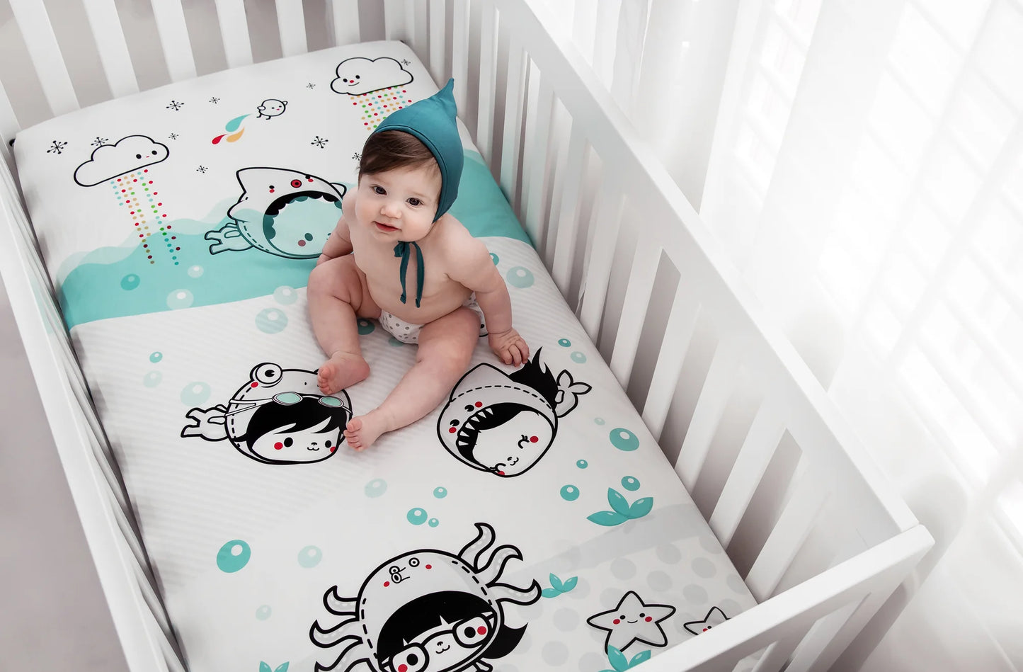 ROOKIE HUMANS ORGANIC COTTON SATEEN CRIB SHEET DIVE IN - baby enRoute