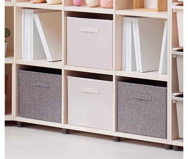 Iloom Eddi kids 3-story bookshelf with light wood frame and gray fabric bins