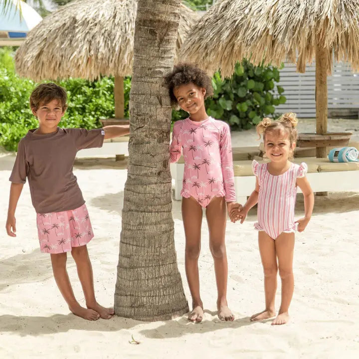 Snapper Rock palm paradise surf suit pink palm-print; 3 kids