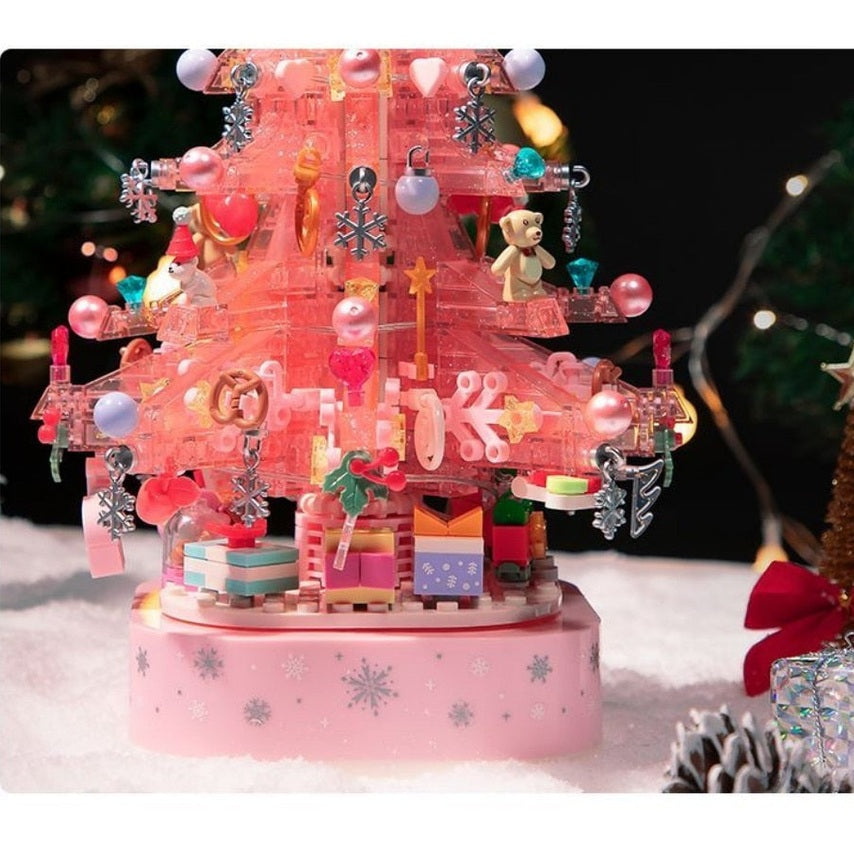 Sembo Christmas music box with pink light-tree anime model kit for kids