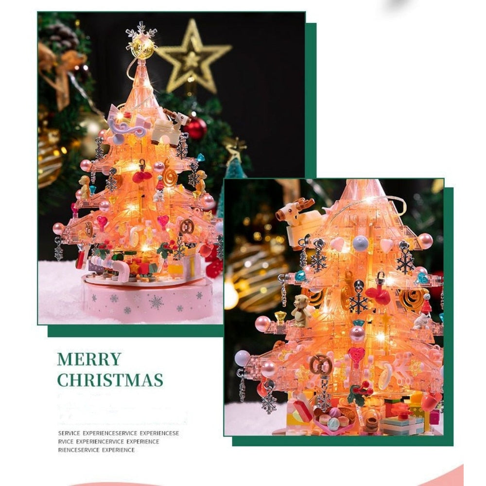 Sembo Block Christmas Music Box With Light Pink Tree Anime Model Building Kit Kids Toys