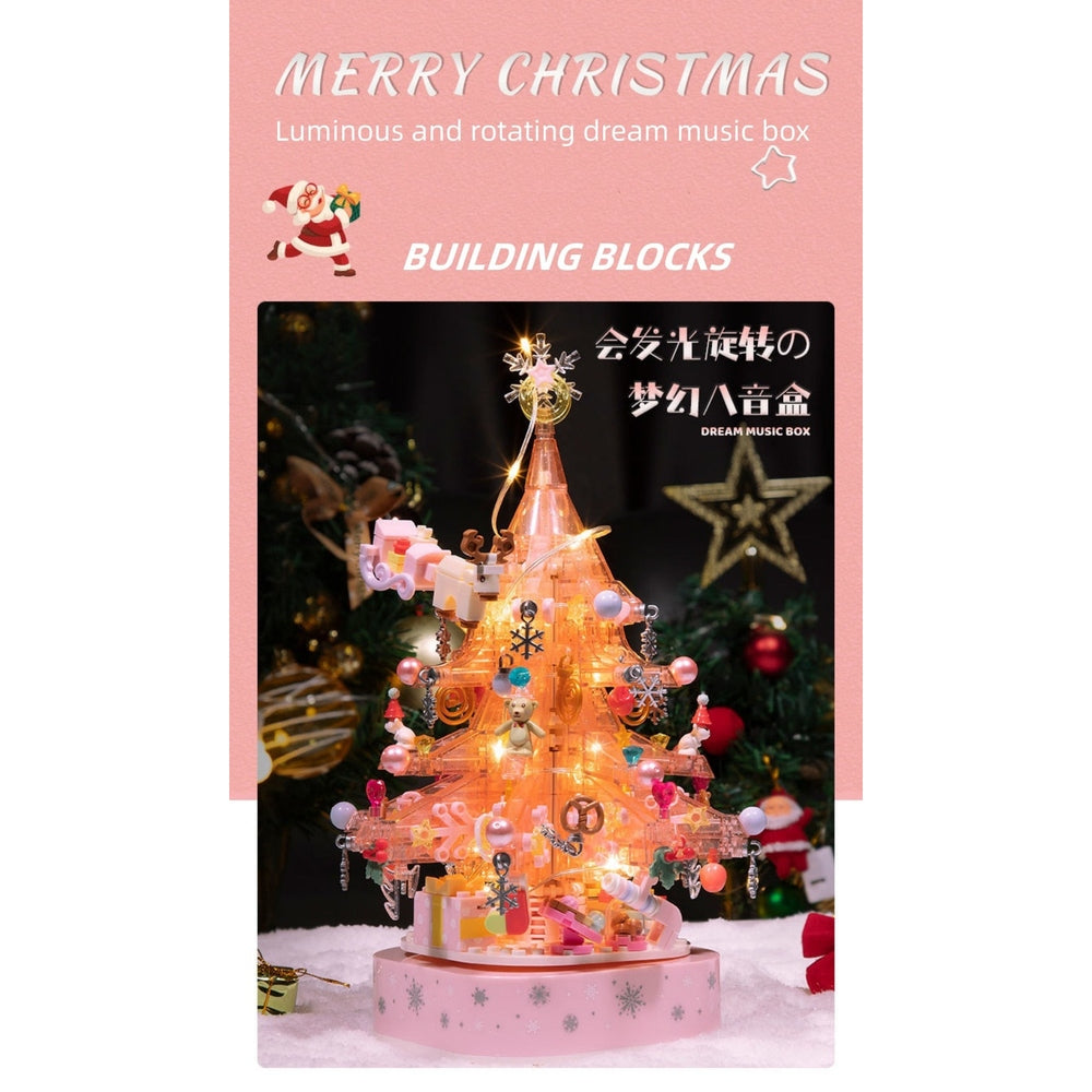 Sembo Block Christmas music box with light pink tree anime model kit for kids
