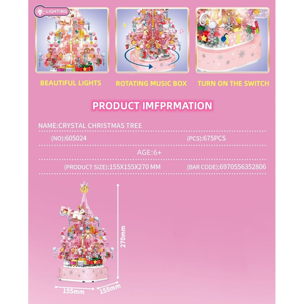 Sembo Block Christmas music box with light pink Christmas tree anime model kit for kids