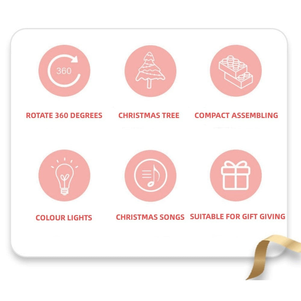 Sembo Block Christmas Music Box With Light Pink Tree Anime Model Building Kit Kids Toys