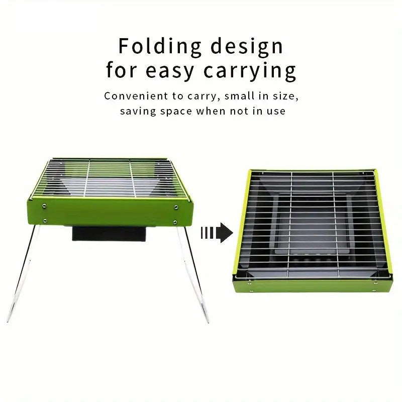 Shaoyou portable folding BBQ stove by Baby EnRoute in green with metal grid and foldable legs