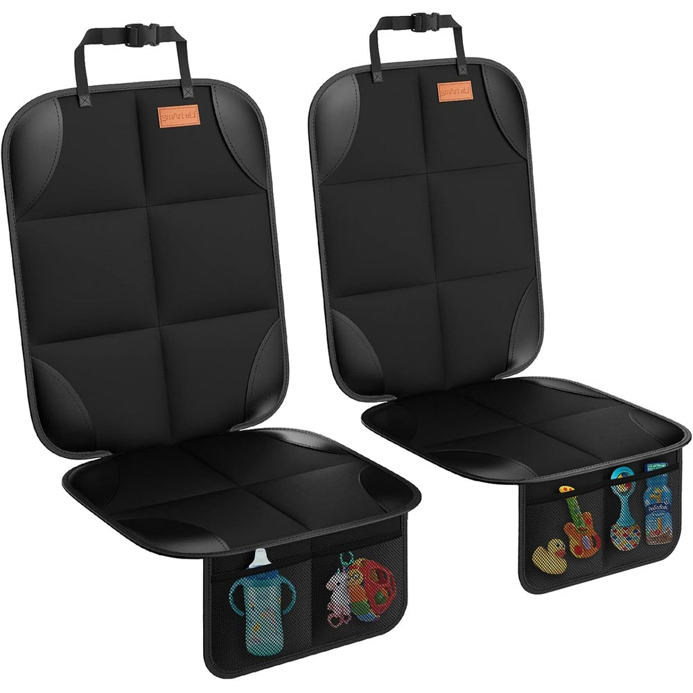 Baby EnRoute Smart Elf car seat protector 2-pack in black quilted padding with front pockets