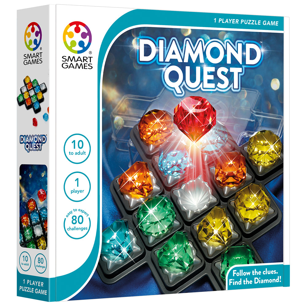 Smart Games Diamond Quest puzzle; colorful gemstone tiles grid, 1 player, 80 challenges