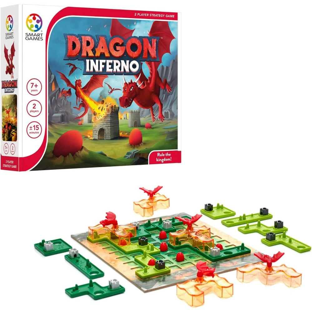 Dragon Inferno board game by Smart Games; 2-player strategy puzzle with dragon minis and translucent barriers