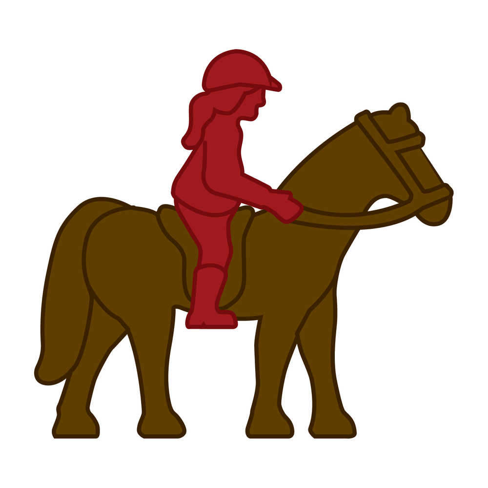 Smart Games Horse Academy puzzle toy: red rider atop a brown horse in a riding pose.